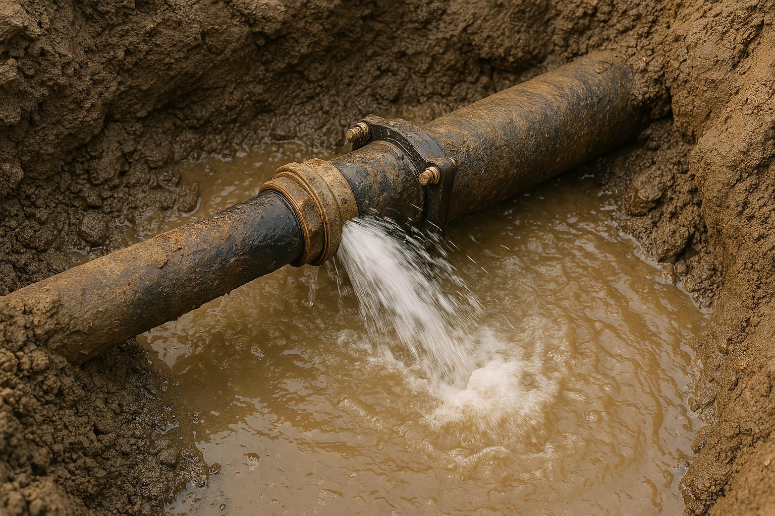 Tubería deteriorada con una fuga de agua